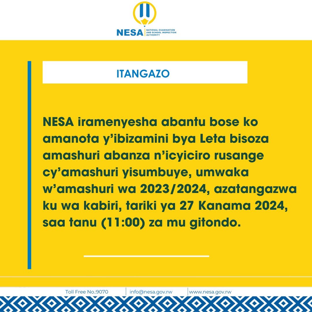 NESA Results 2024 Rwanda For P6, S3, S6, TVET, and TTC magaribeipoa